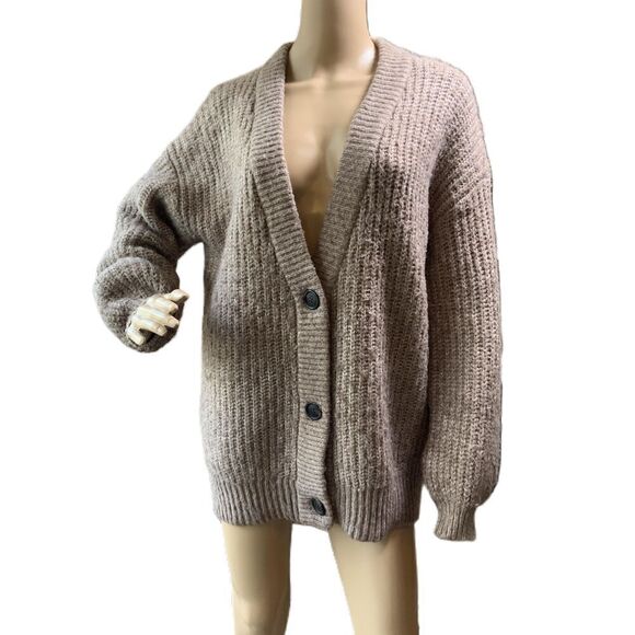 Universal Thread Womens Tan Button Up Oversized V Neck Grandpa Core Cardigan S - Picture 1 of 12